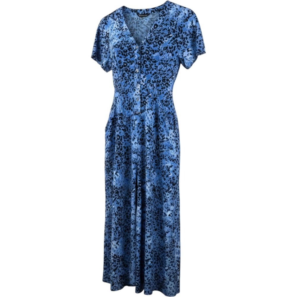 Whistles Blue Leopard Print Cupro Viscose Wide Leg Jumpsuit Womens‎ US 4 UK 8